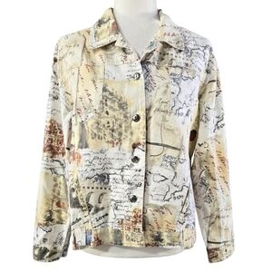 Chico's Linen Blend White Cream Artsy Art to Wear Jacket Explorer Safari Travel